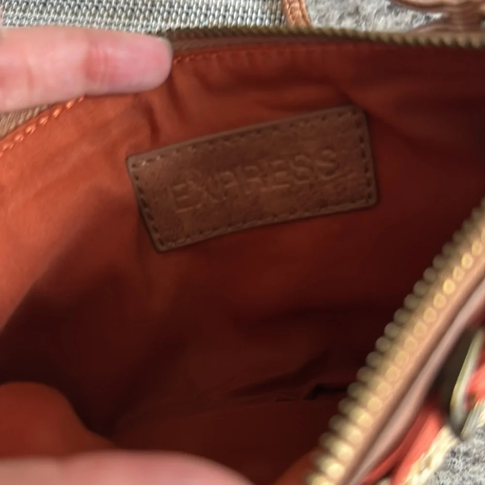 Express Women’s Woven Straw Wrislet Orange Brown Buckle Detail Summer Clutch